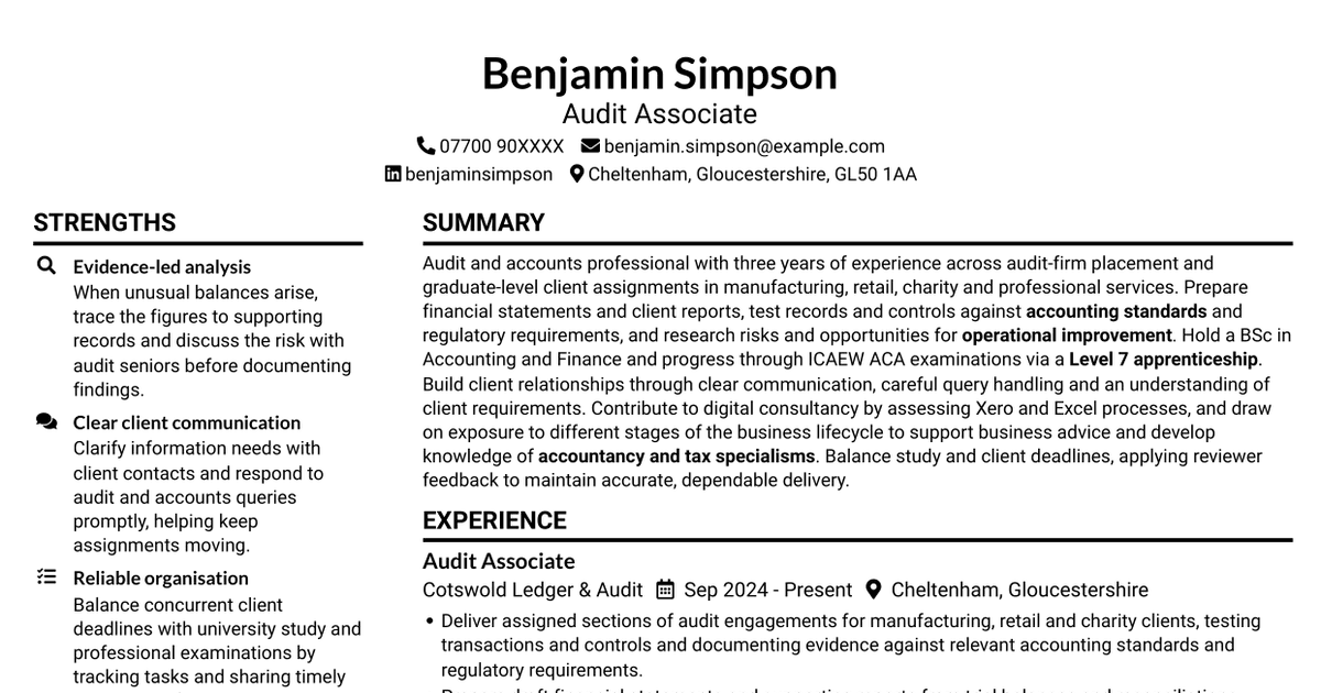 Graduate Audit & Accounts Associate CV