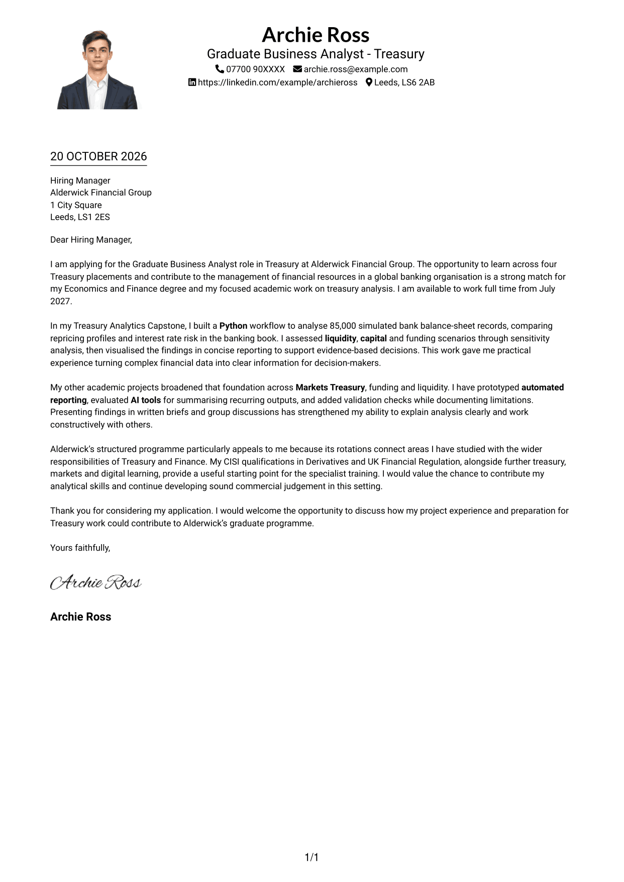 Cover letter example — page 1