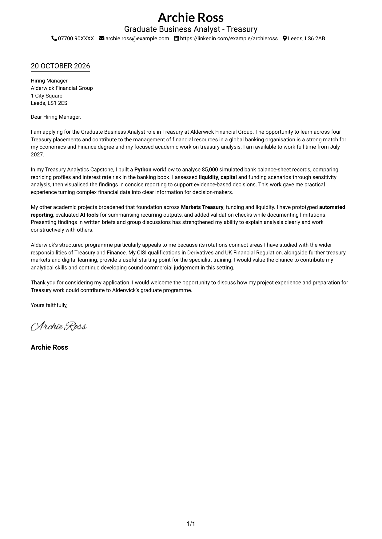 Cover letter example — page 1