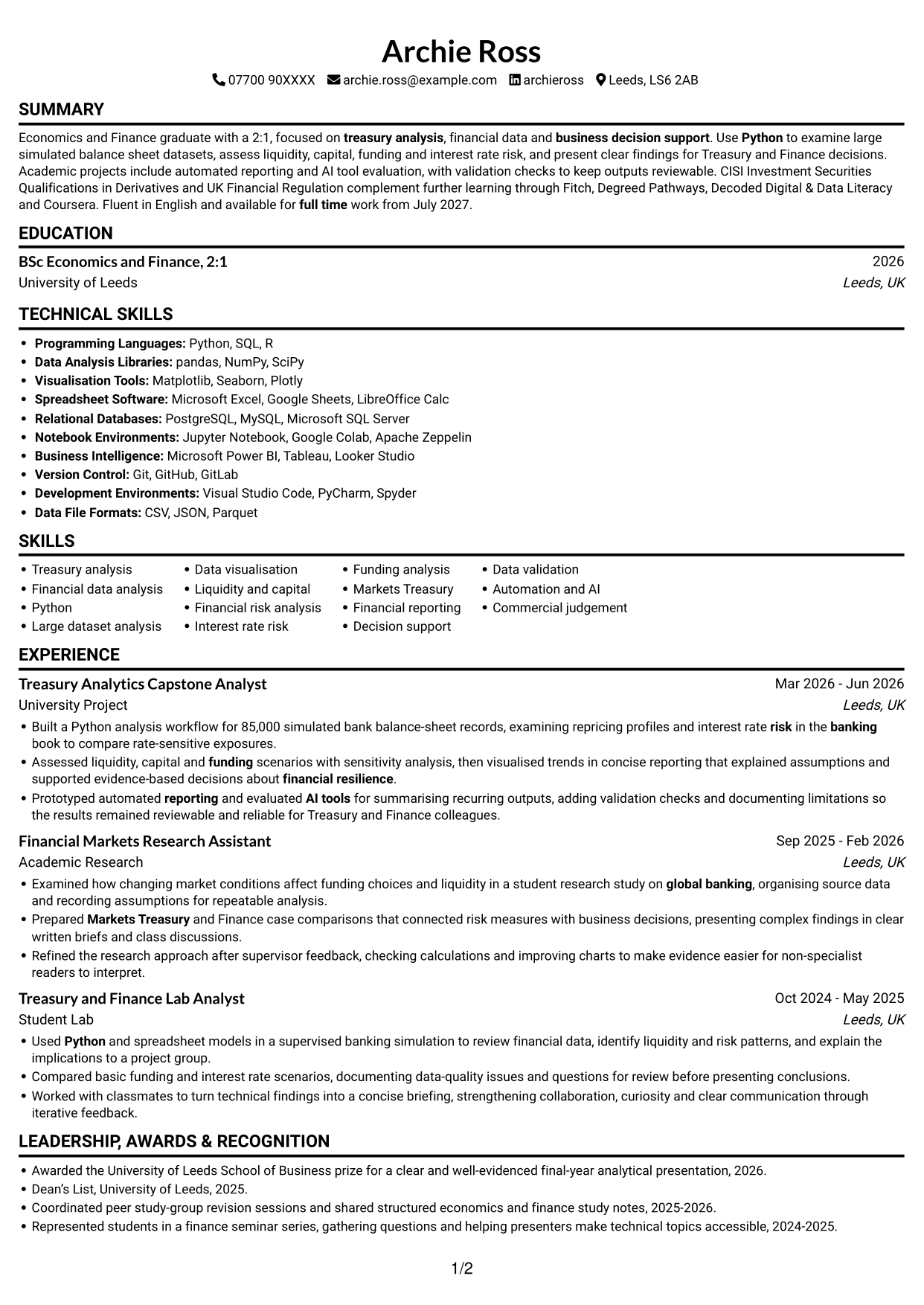 CV example — page 1