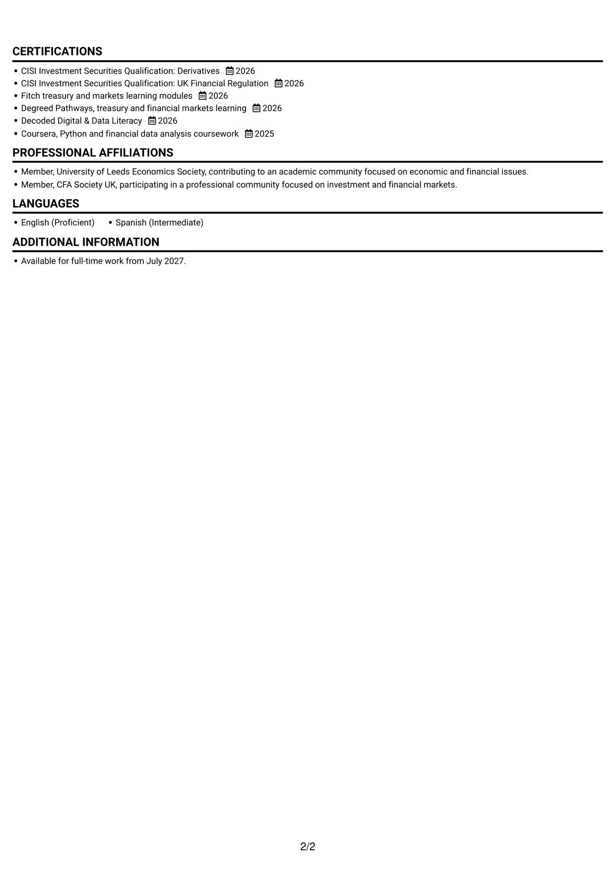 CV example — page 2