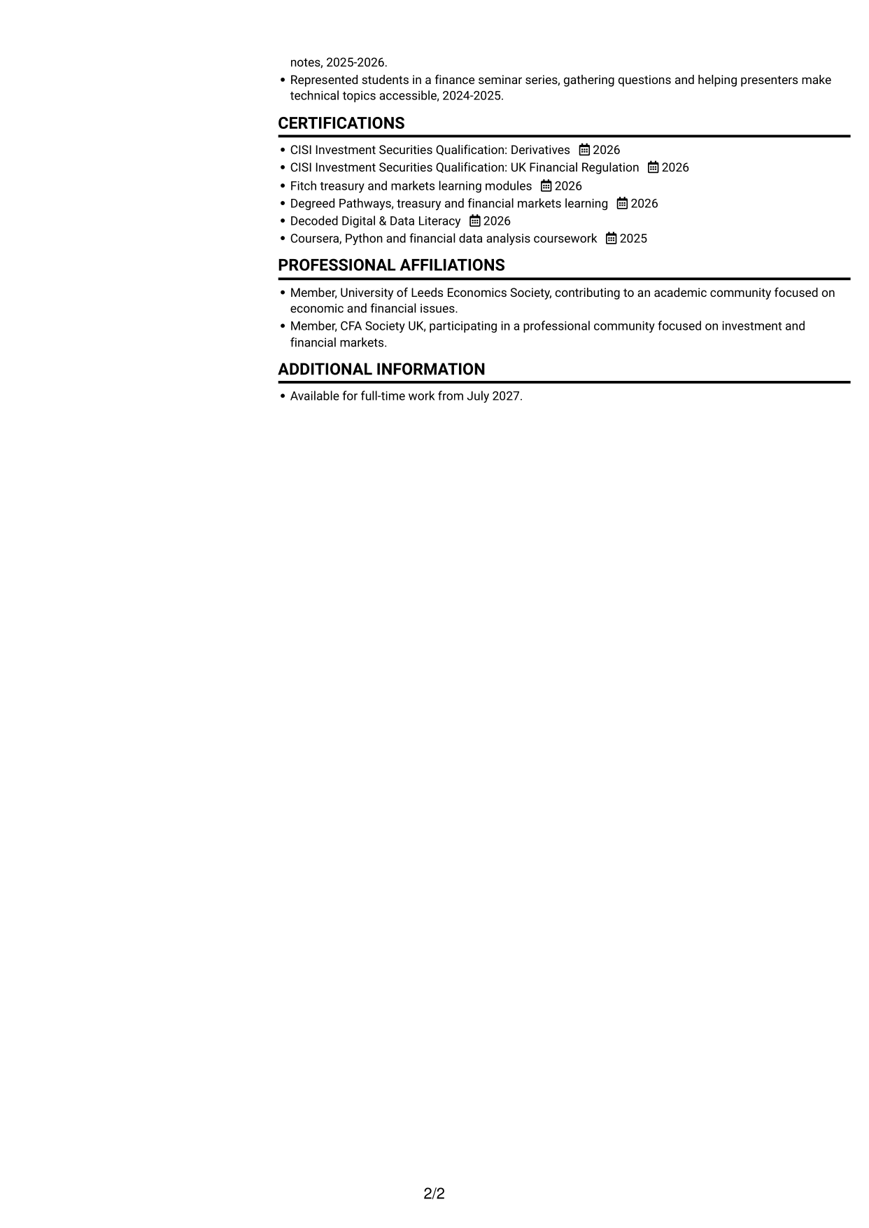 CV example — page 2