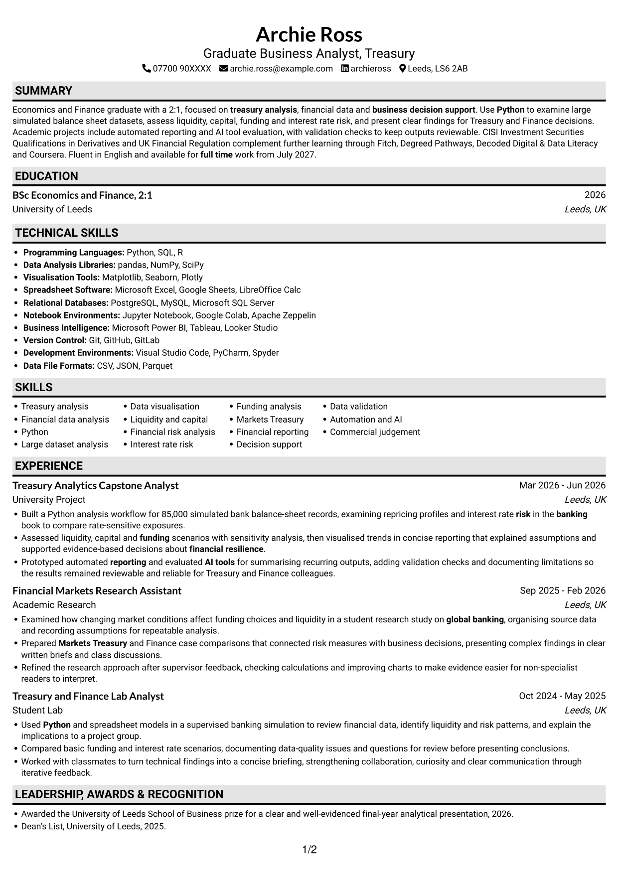 CV example — page 1