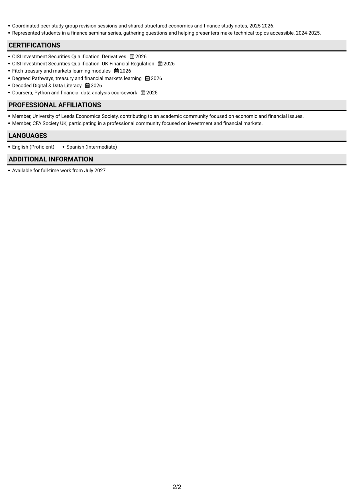 CV example — page 2