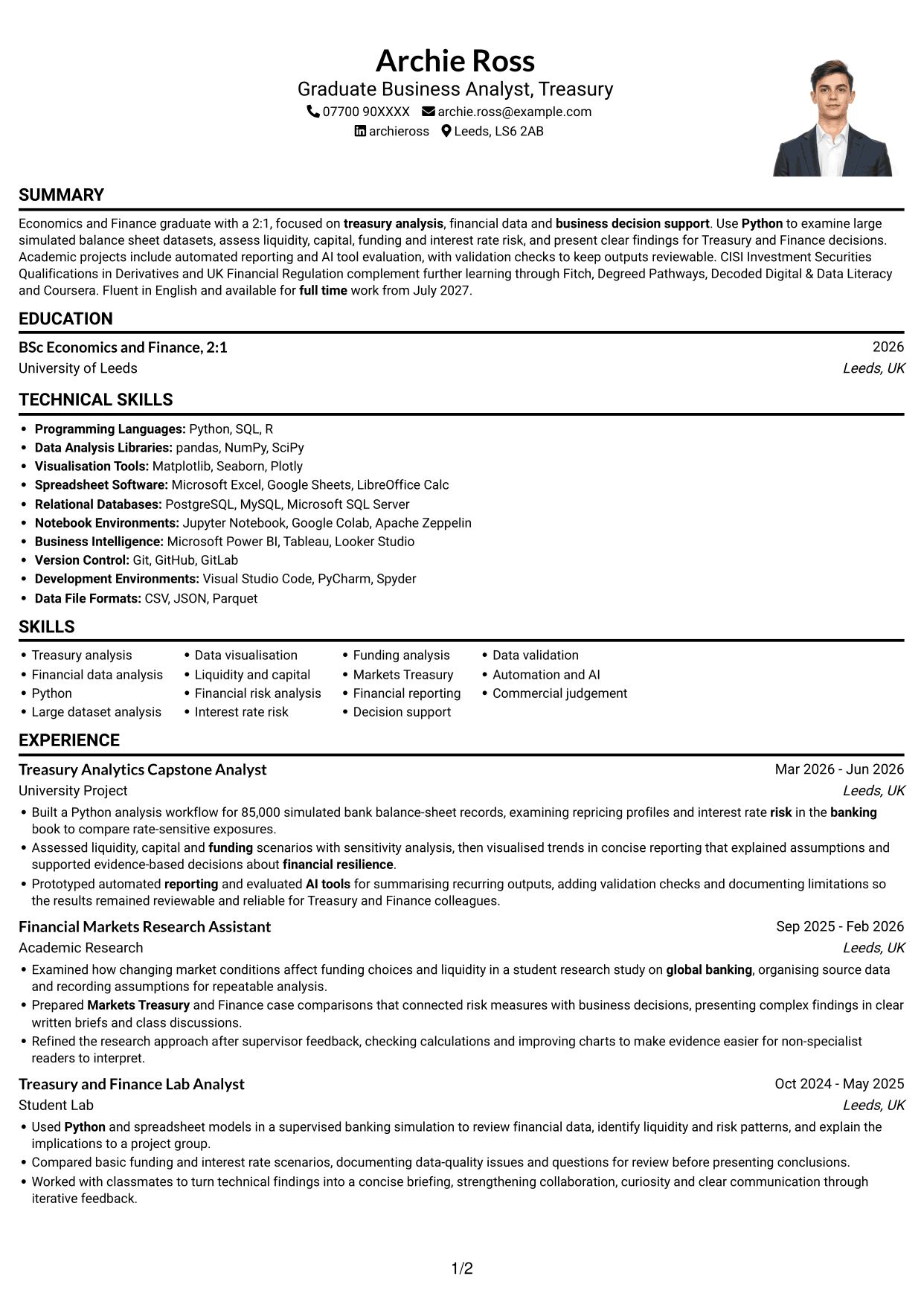 CV example — page 1