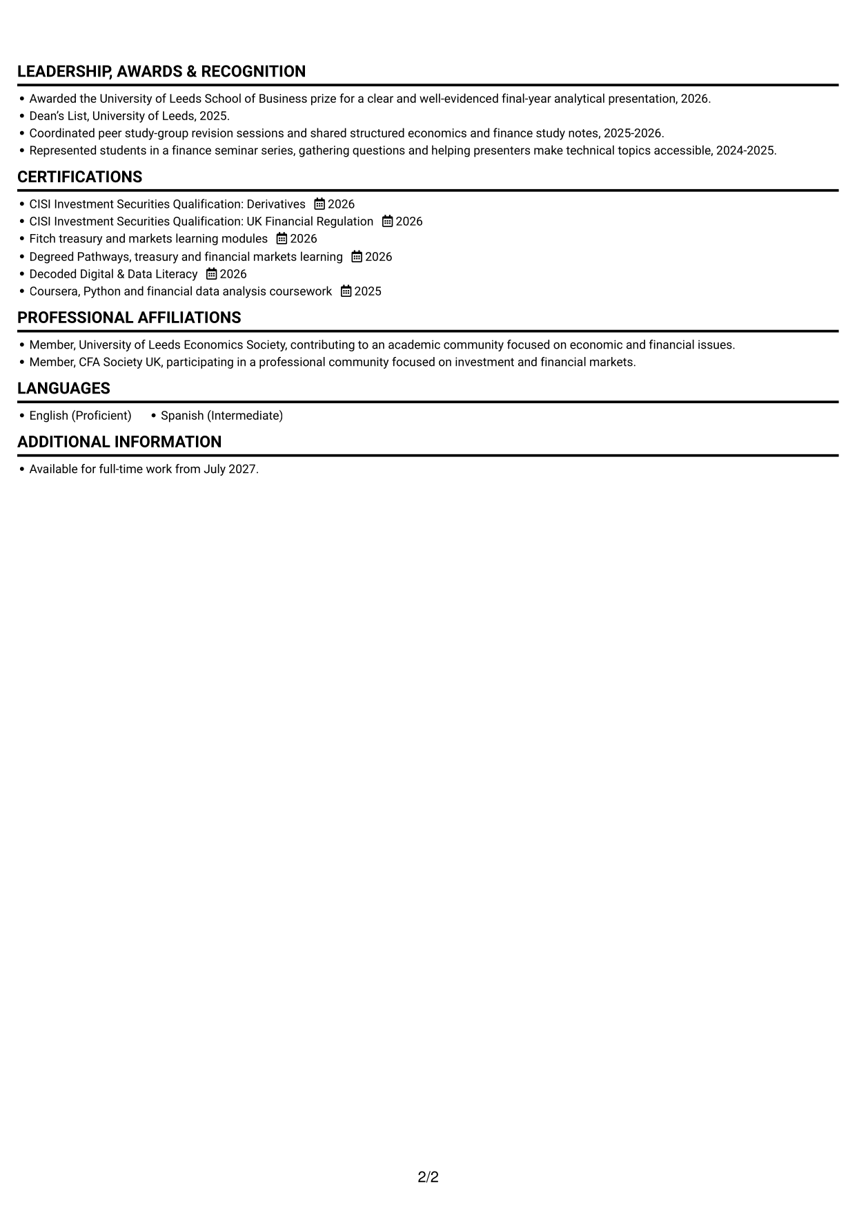 CV example — page 2