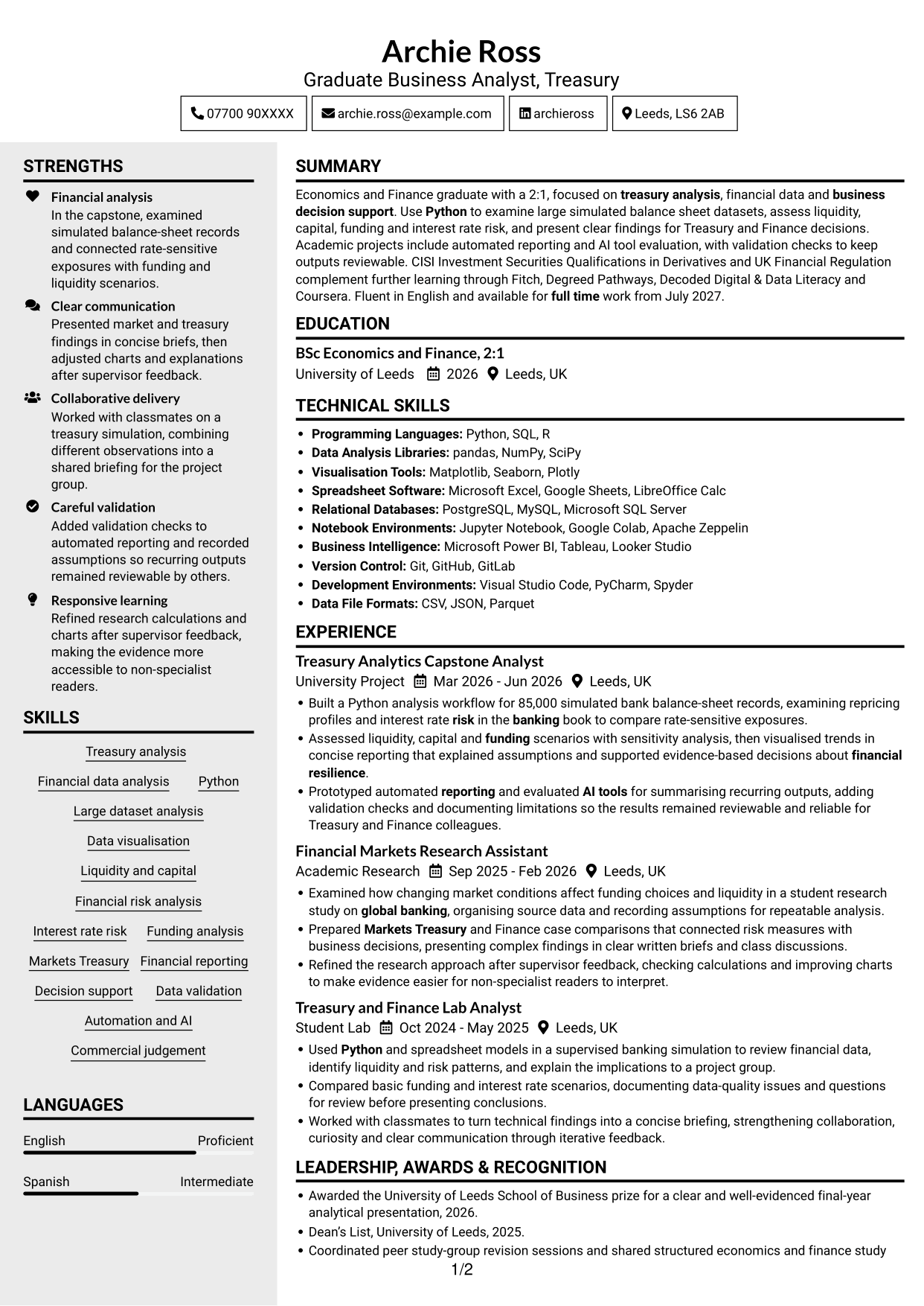 CV example — page 1