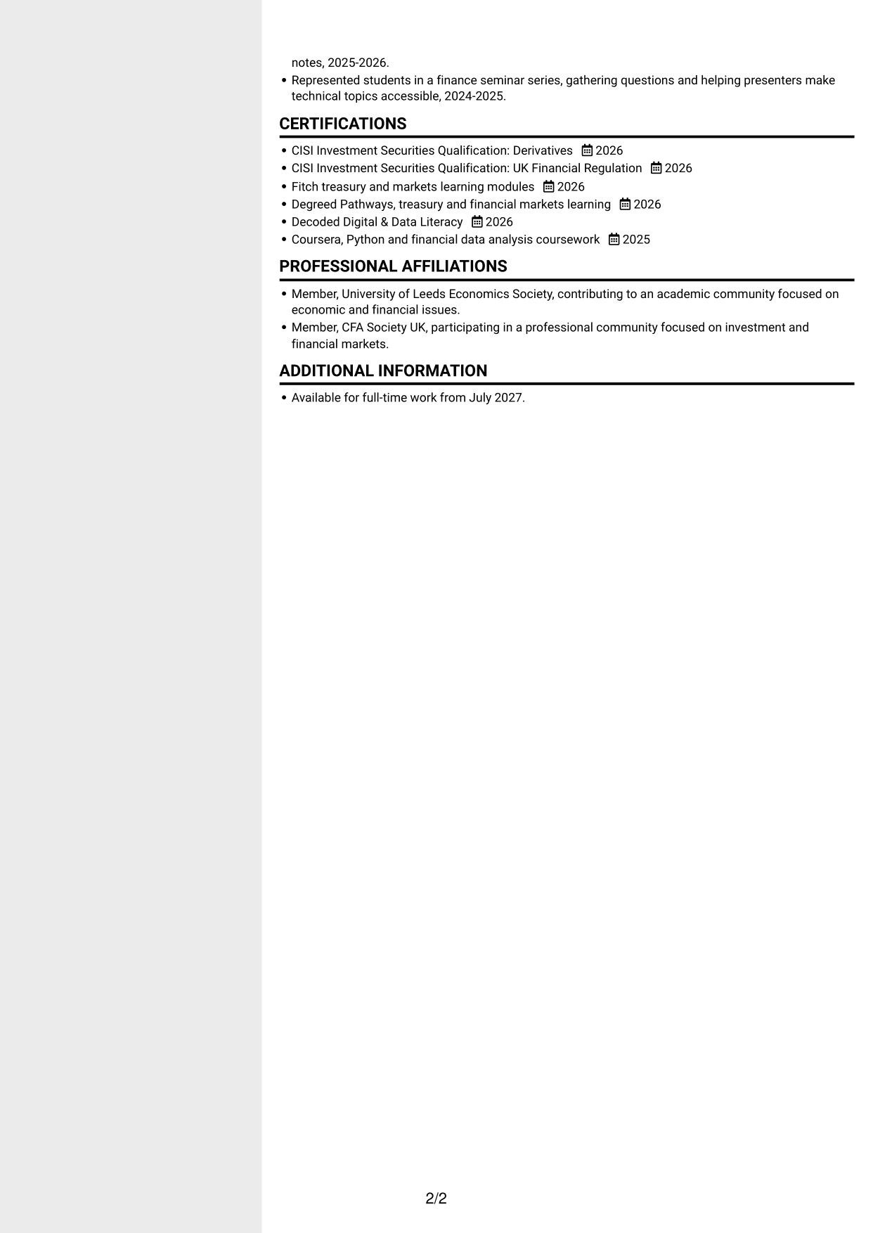 CV example — page 2