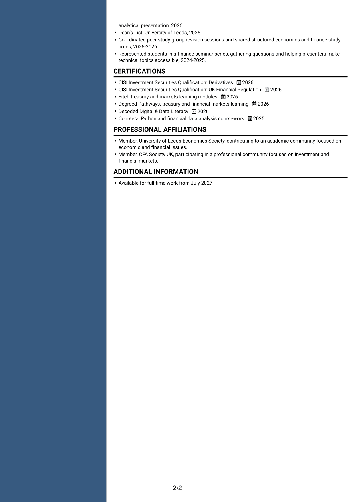 CV example — page 2