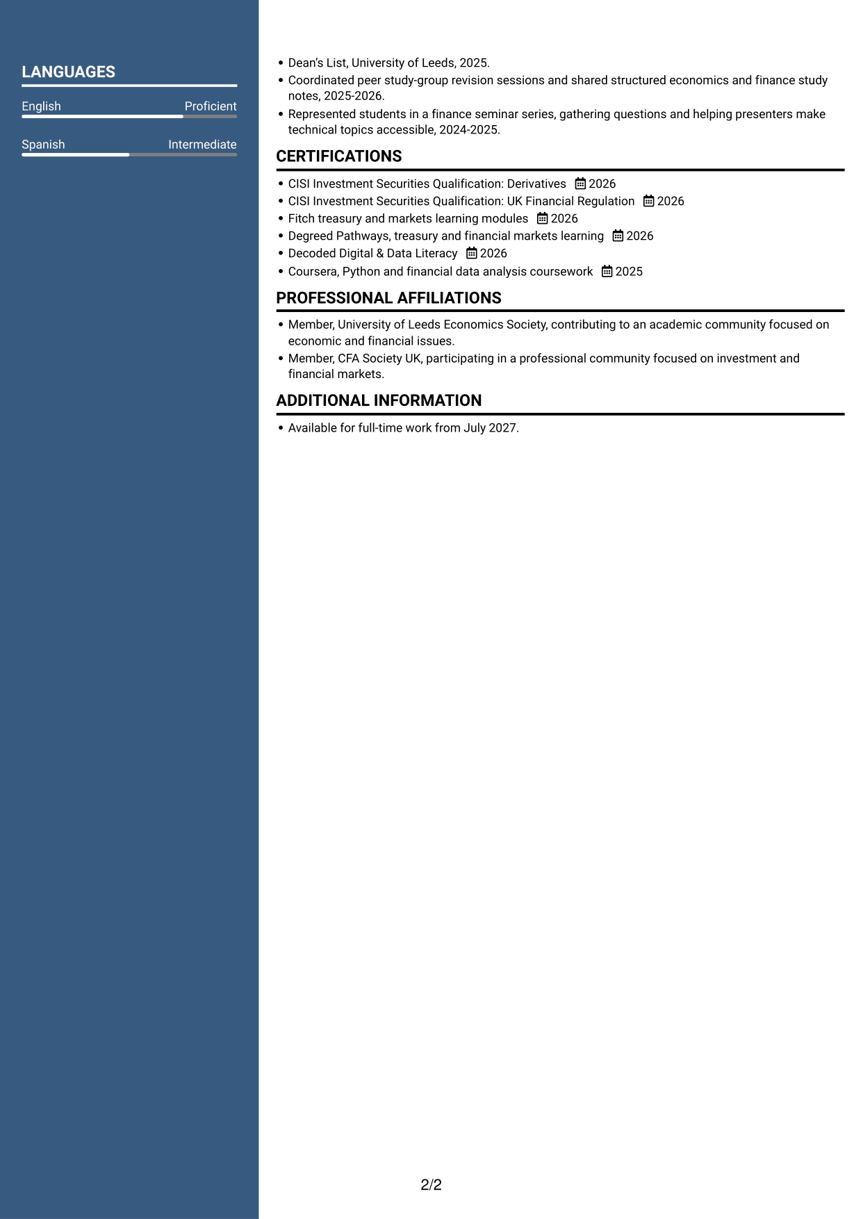 CV example — page 2