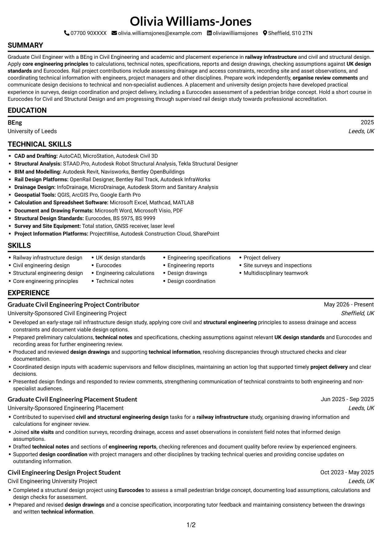 CV example — page 1