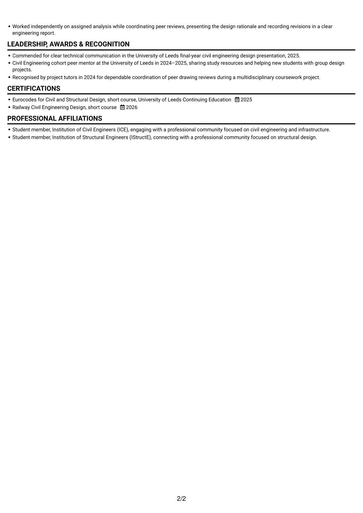 CV example — page 2