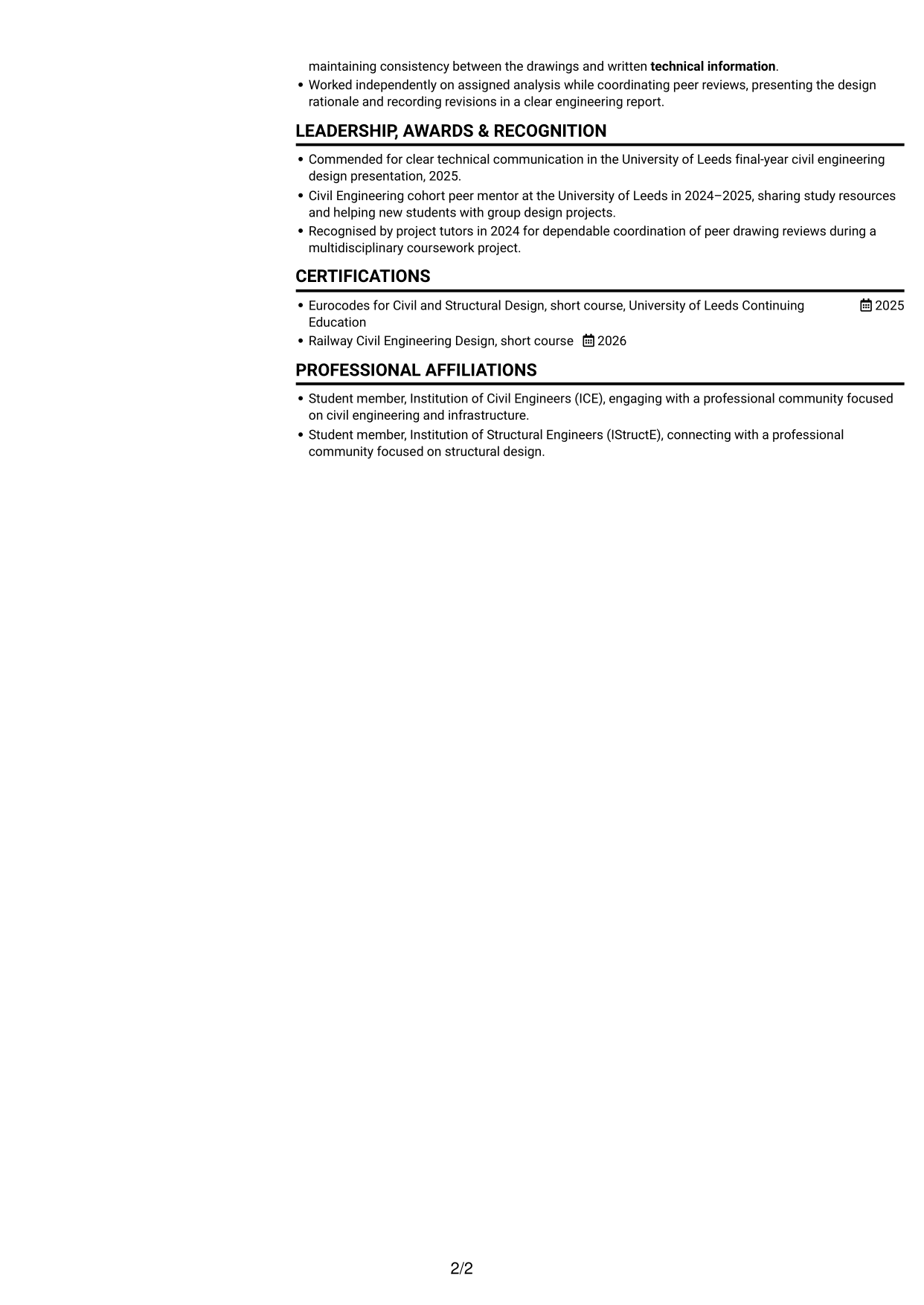 CV example — page 2