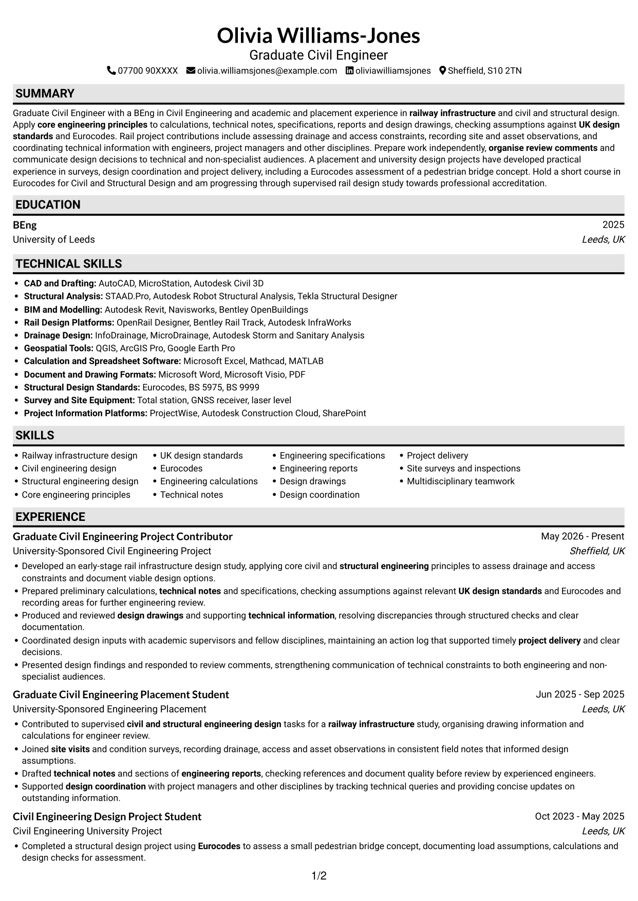 CV example — page 1