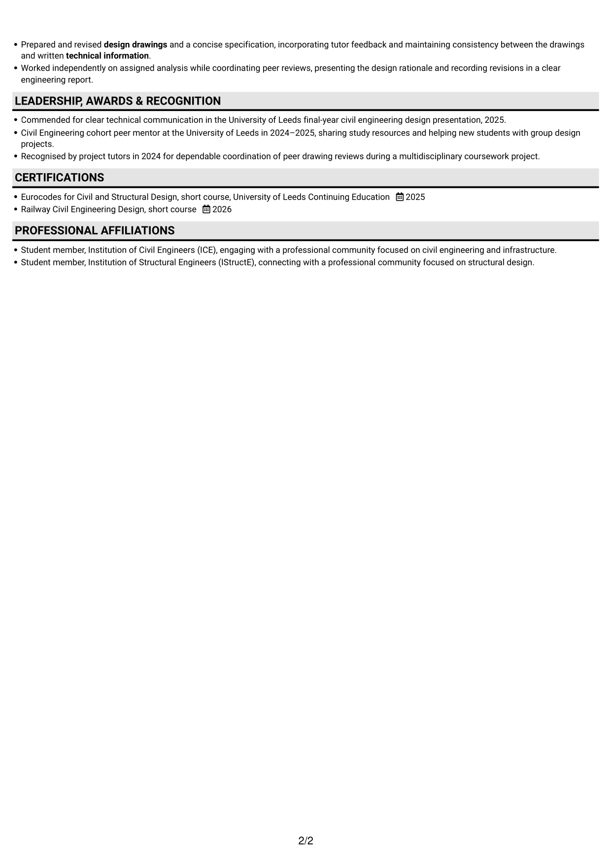 CV example — page 2