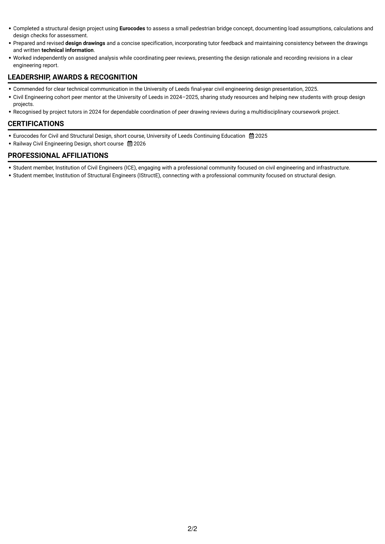CV example — page 2