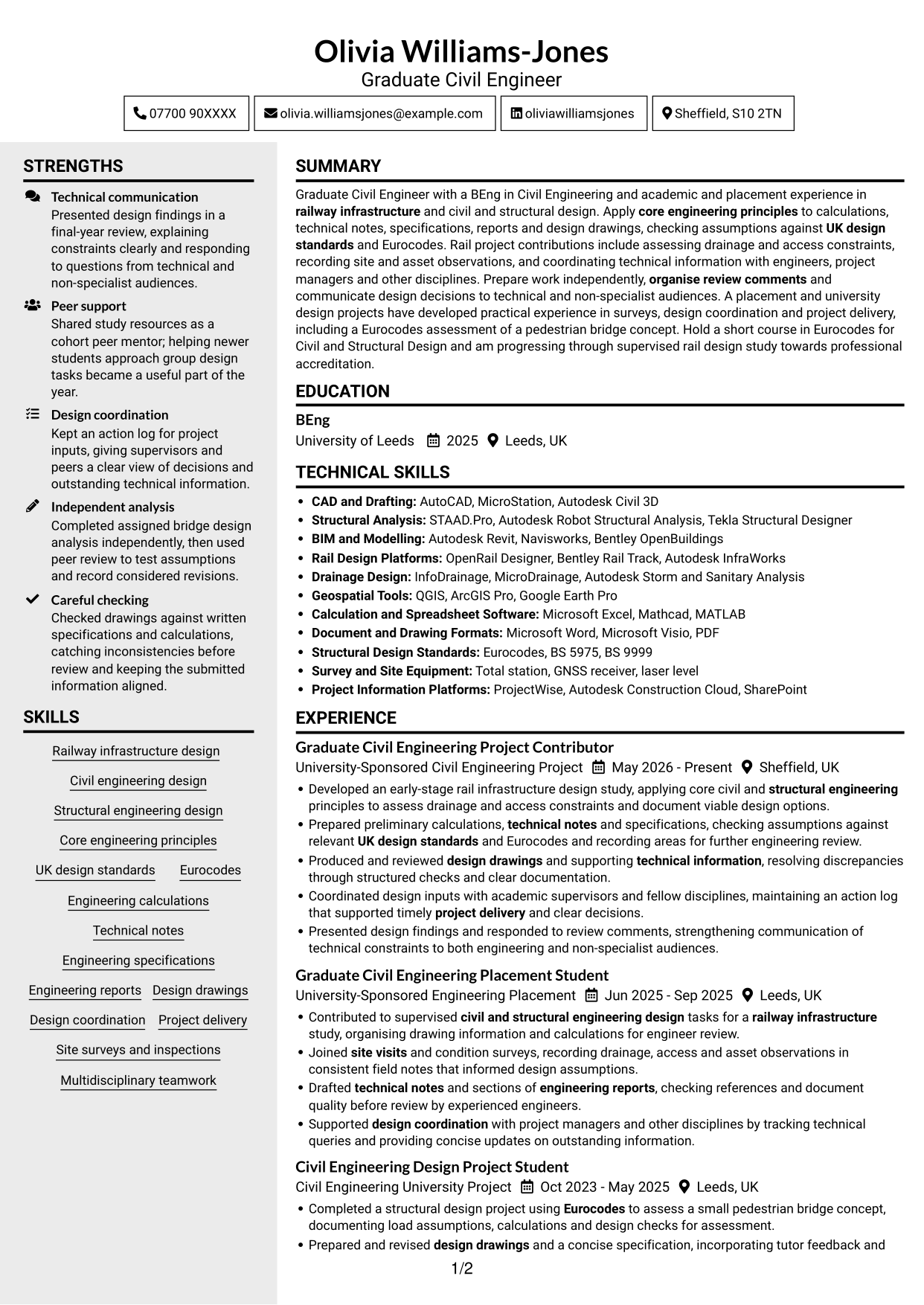 CV example — page 1