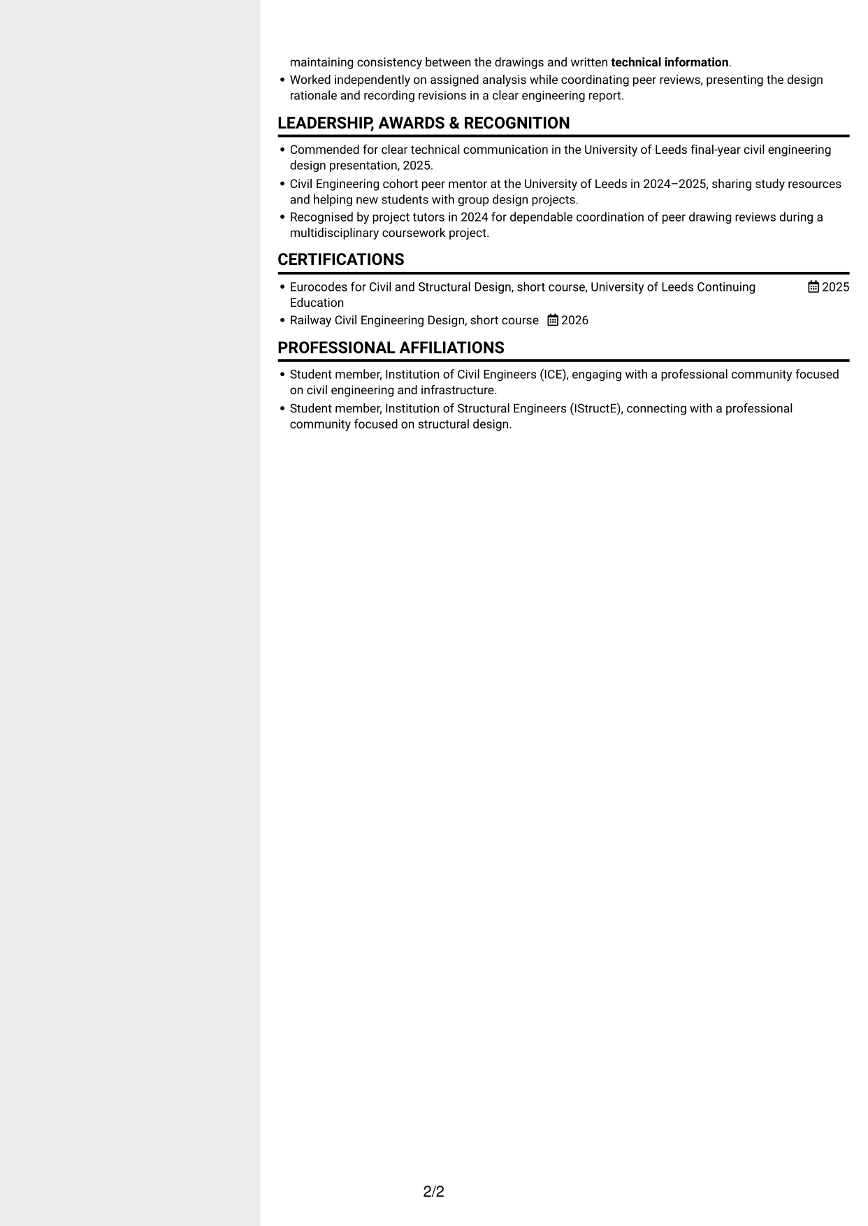 CV example — page 2