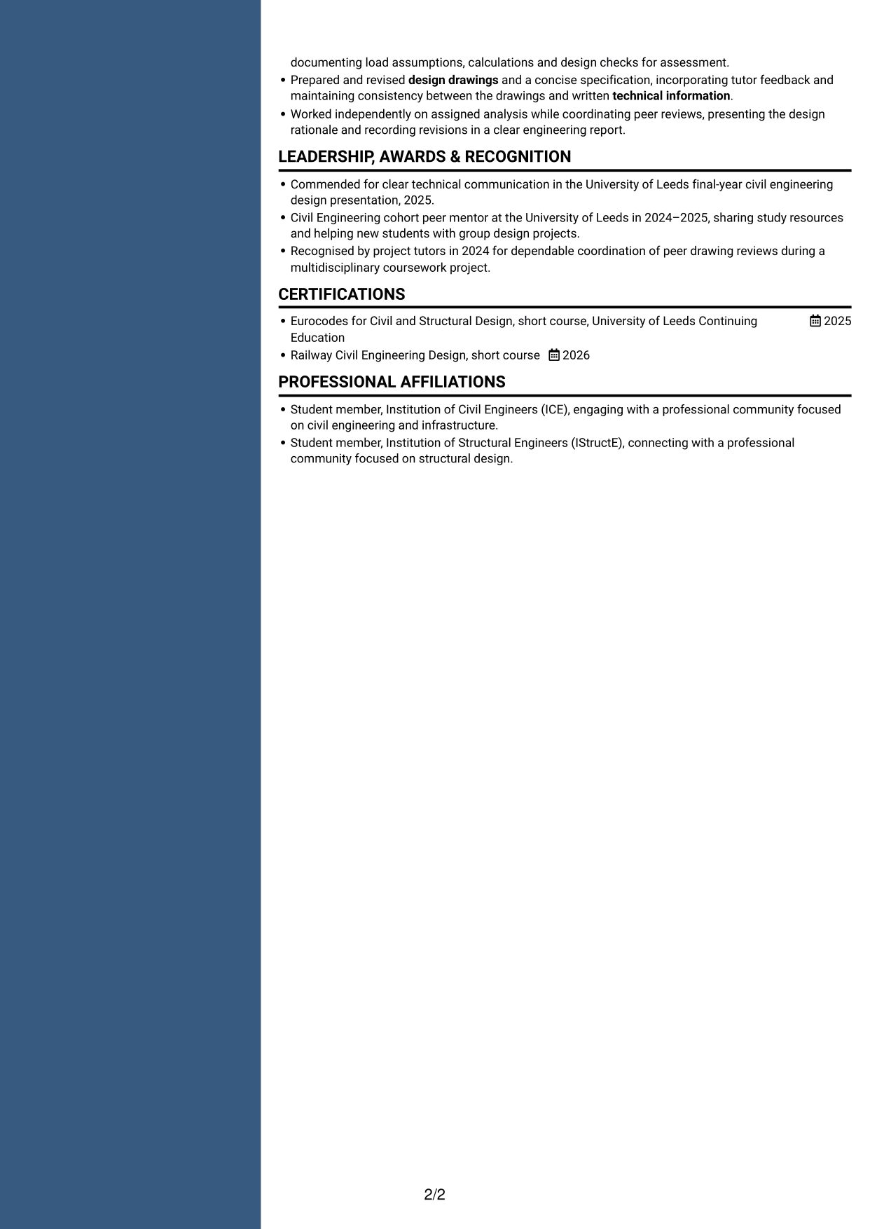 CV example — page 2