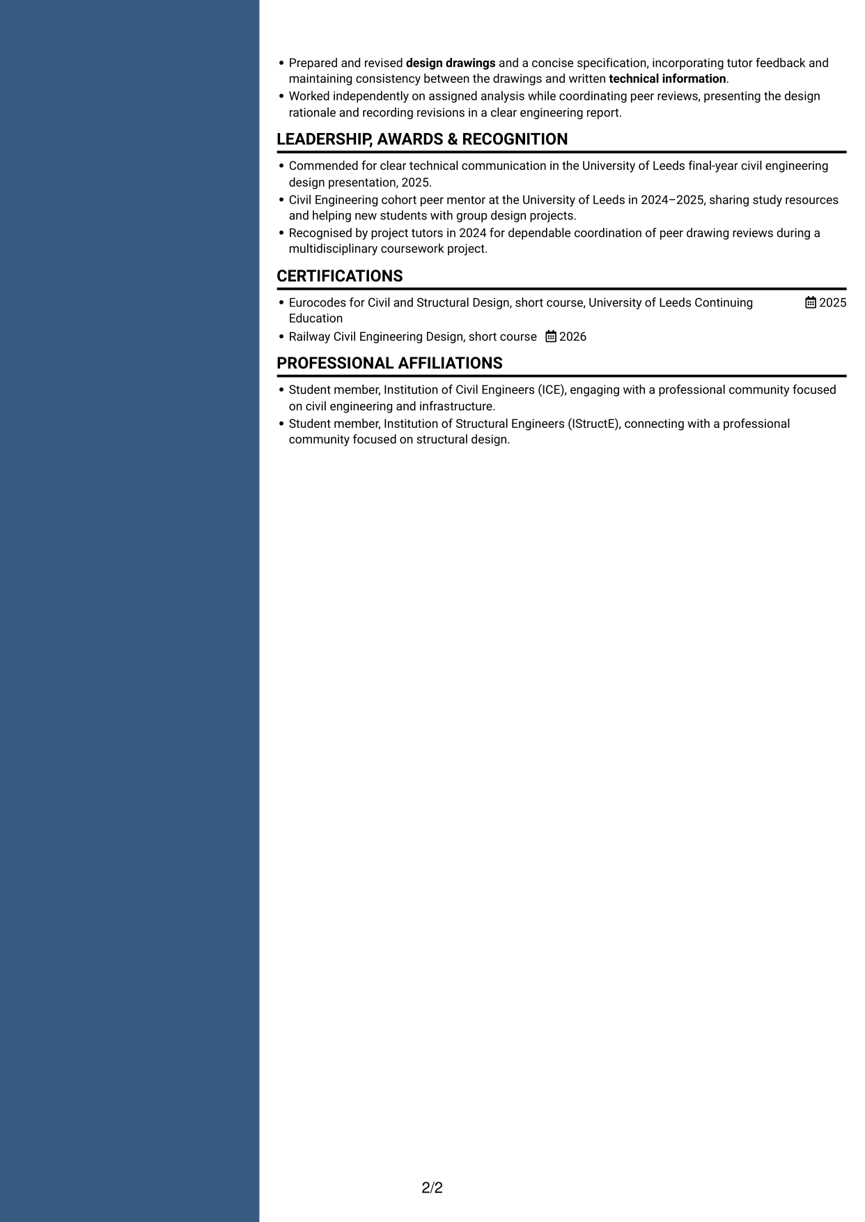 CV example — page 2