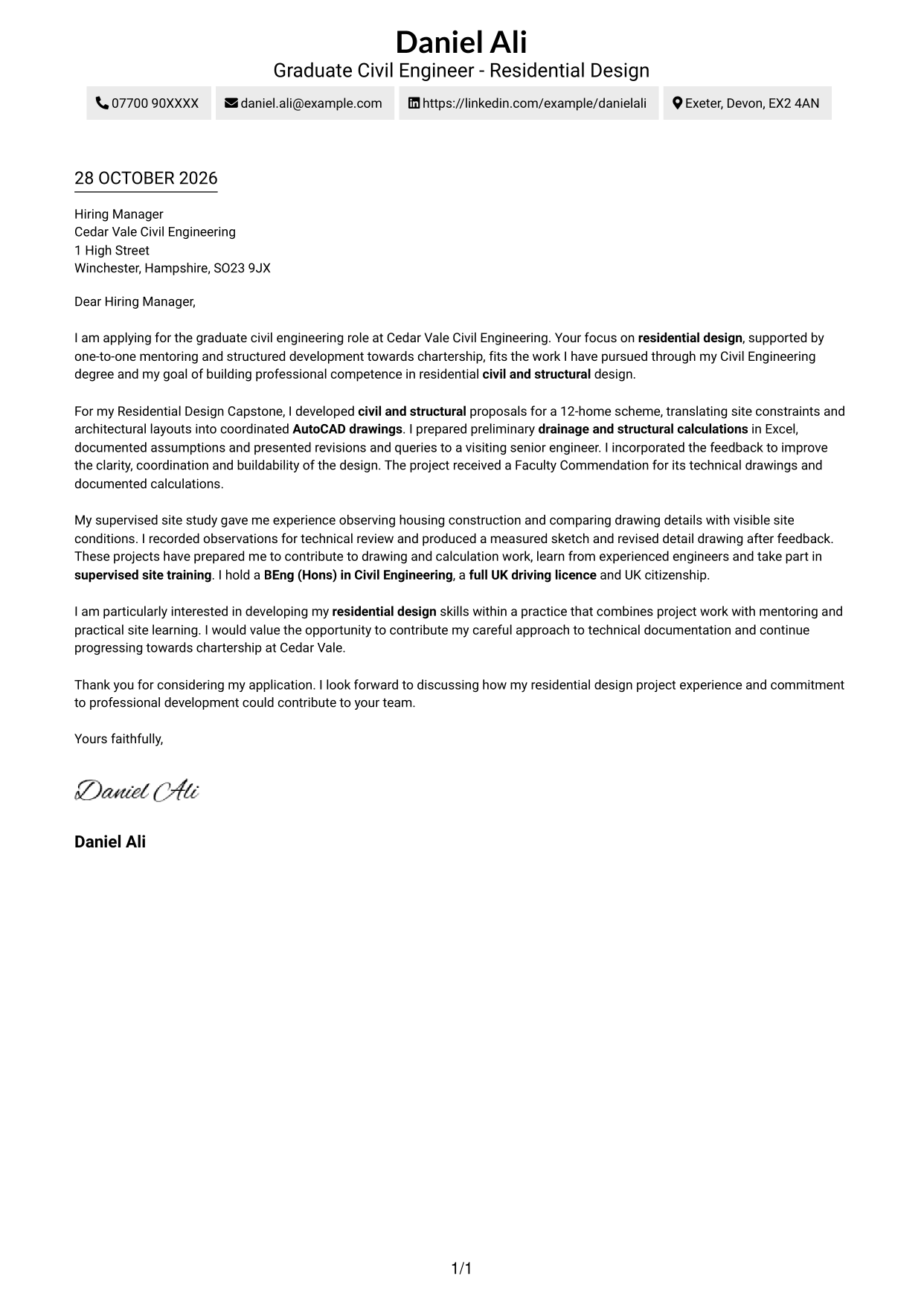 Cover letter example — page 1