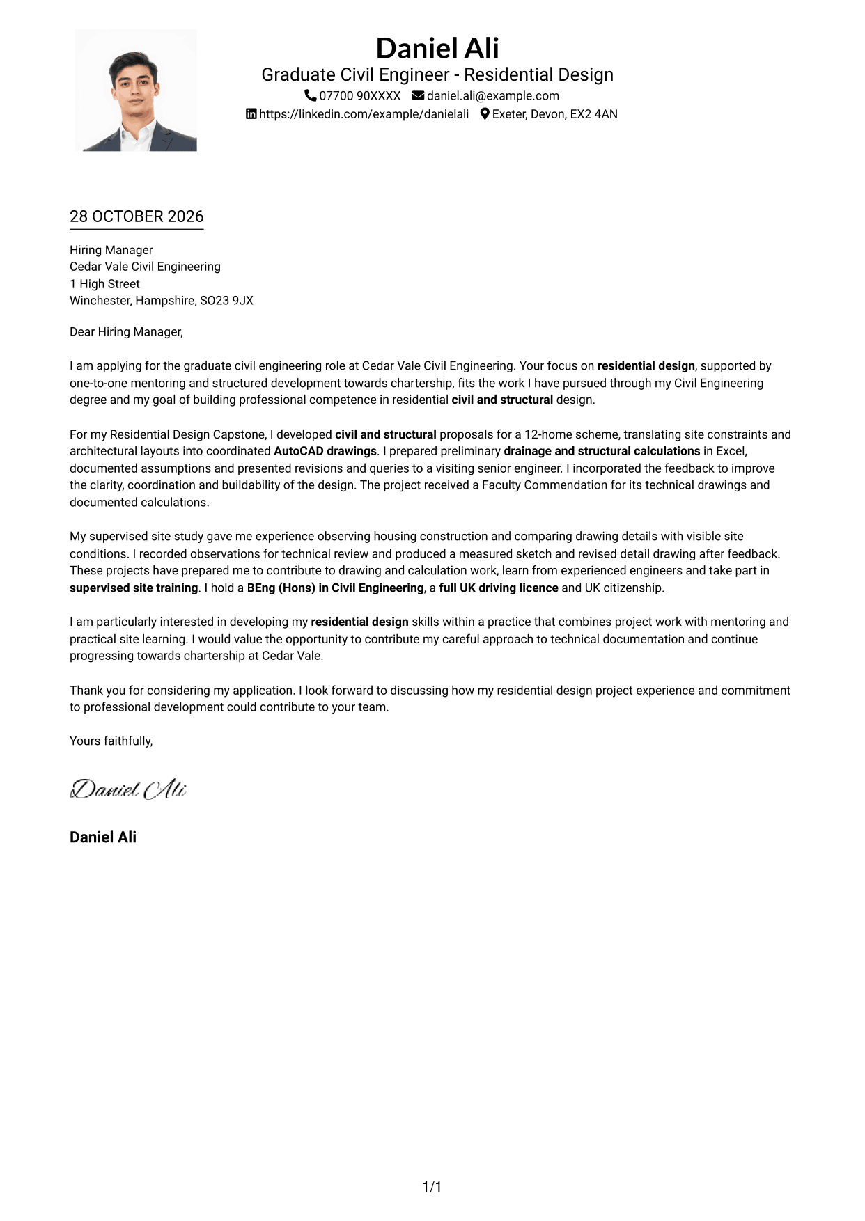 Cover letter example — page 1