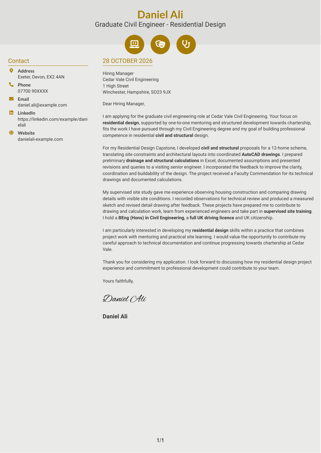 Cover letter example — page 1