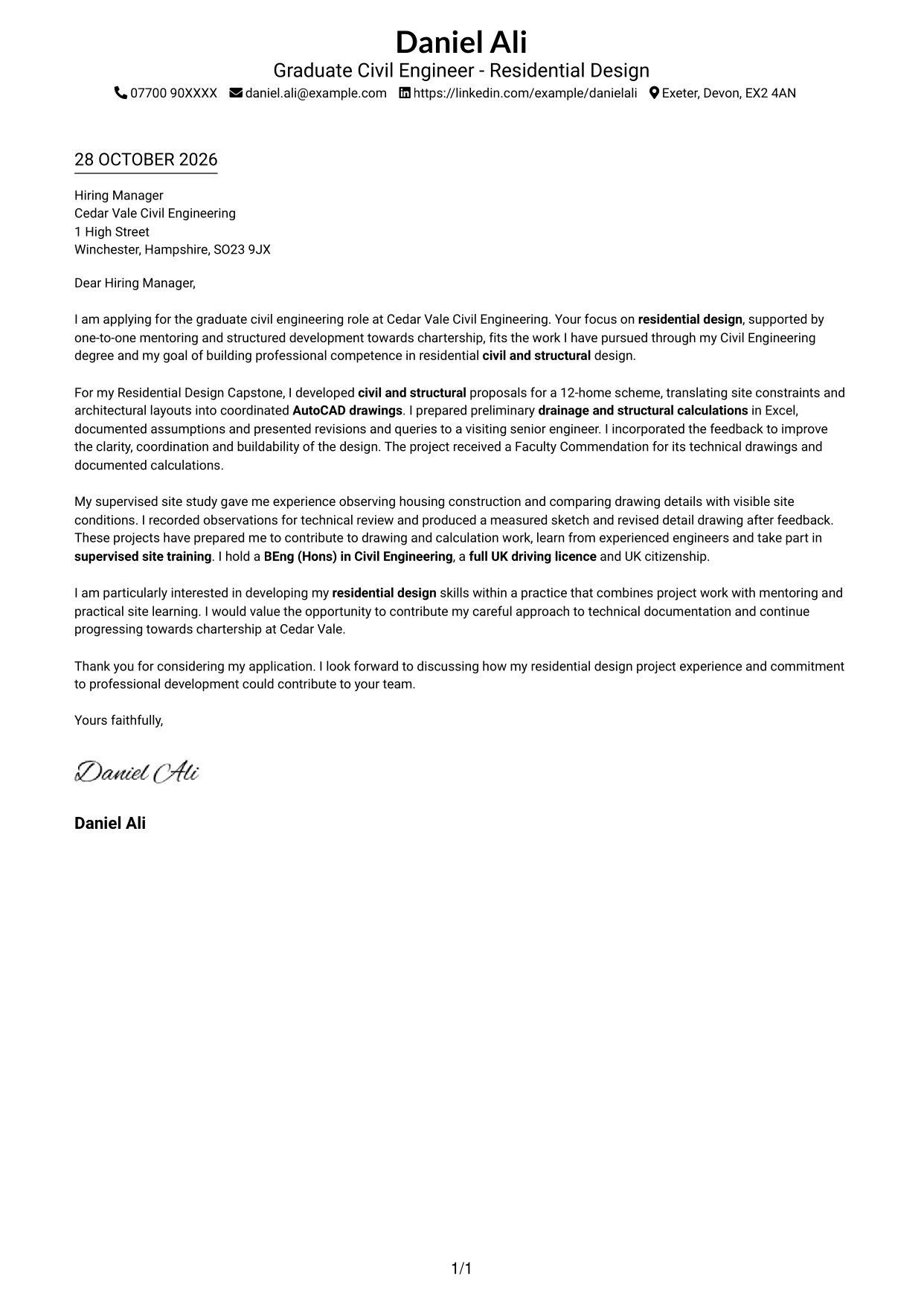 Cover letter example — page 1