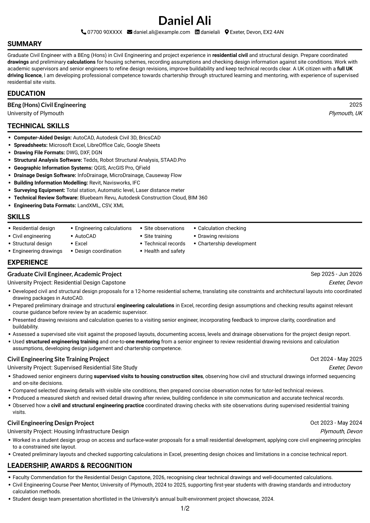 CV example — page 1