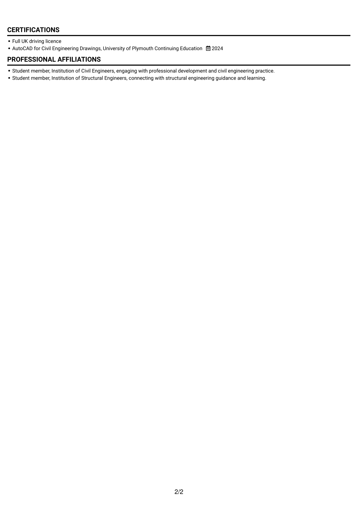 CV example — page 2