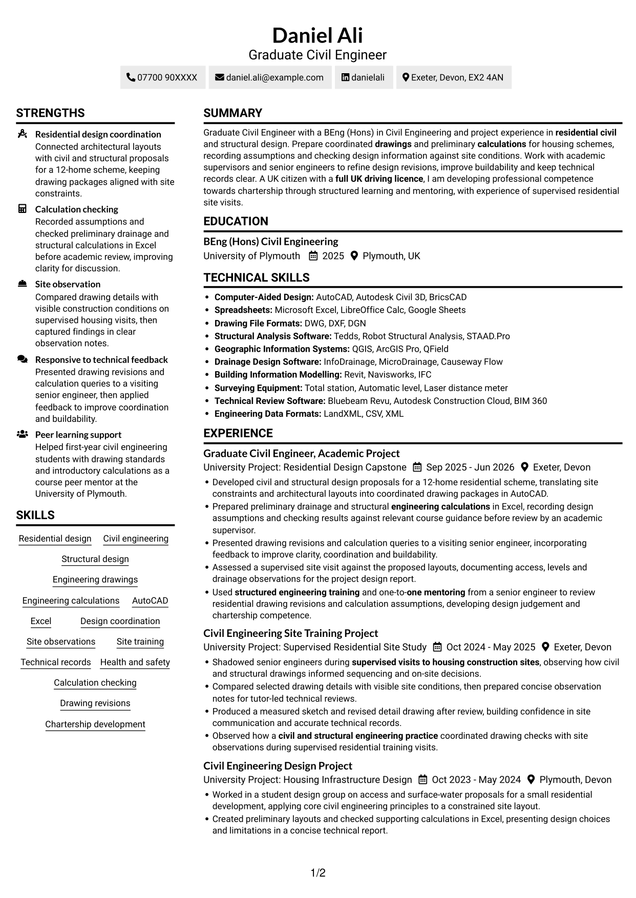 CV example — page 1