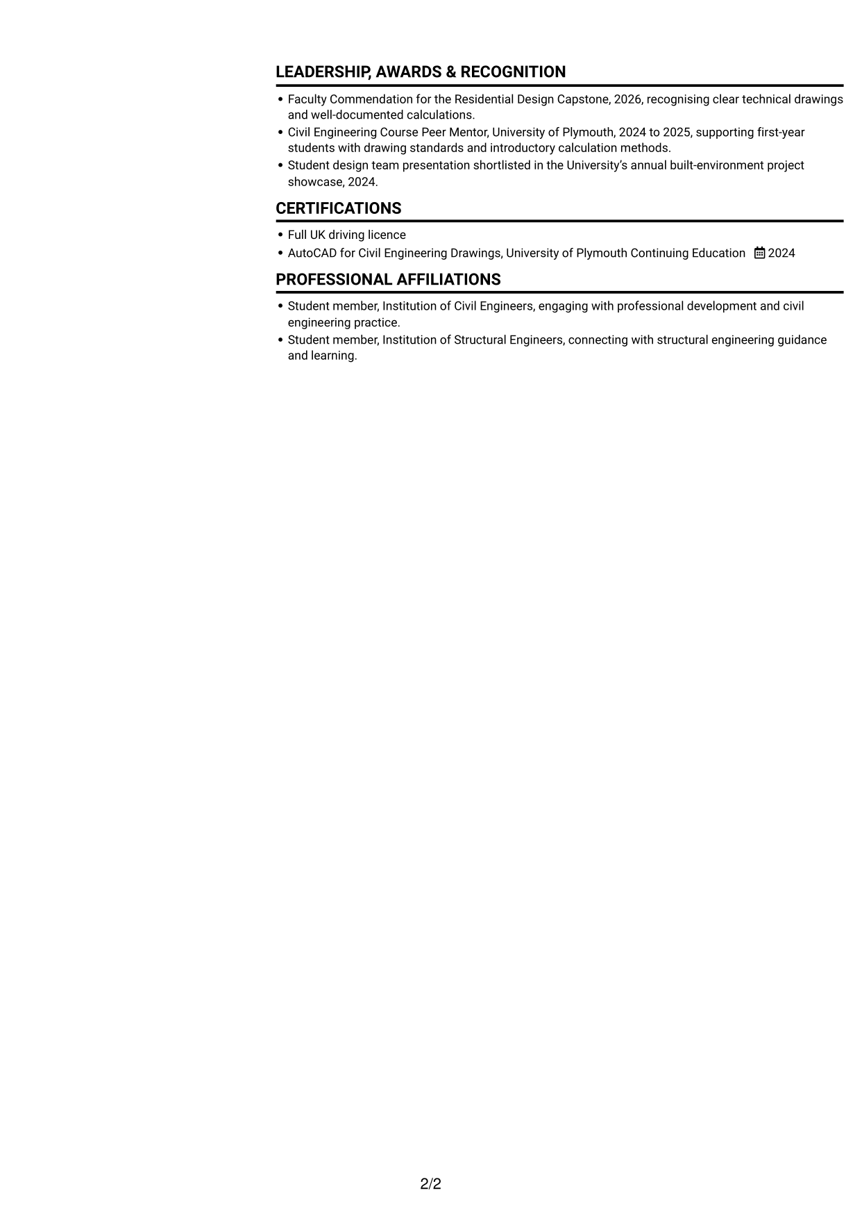 CV example — page 2