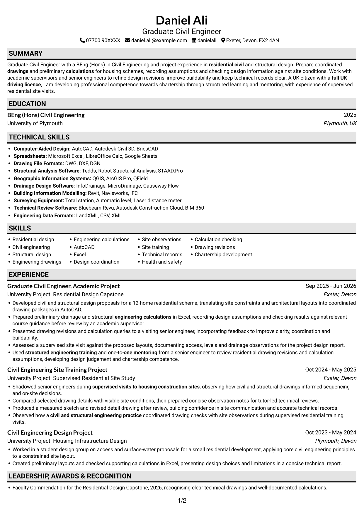 CV example — page 1