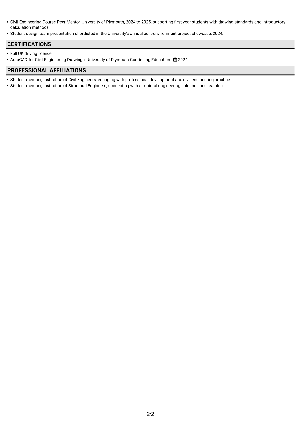 CV example — page 2