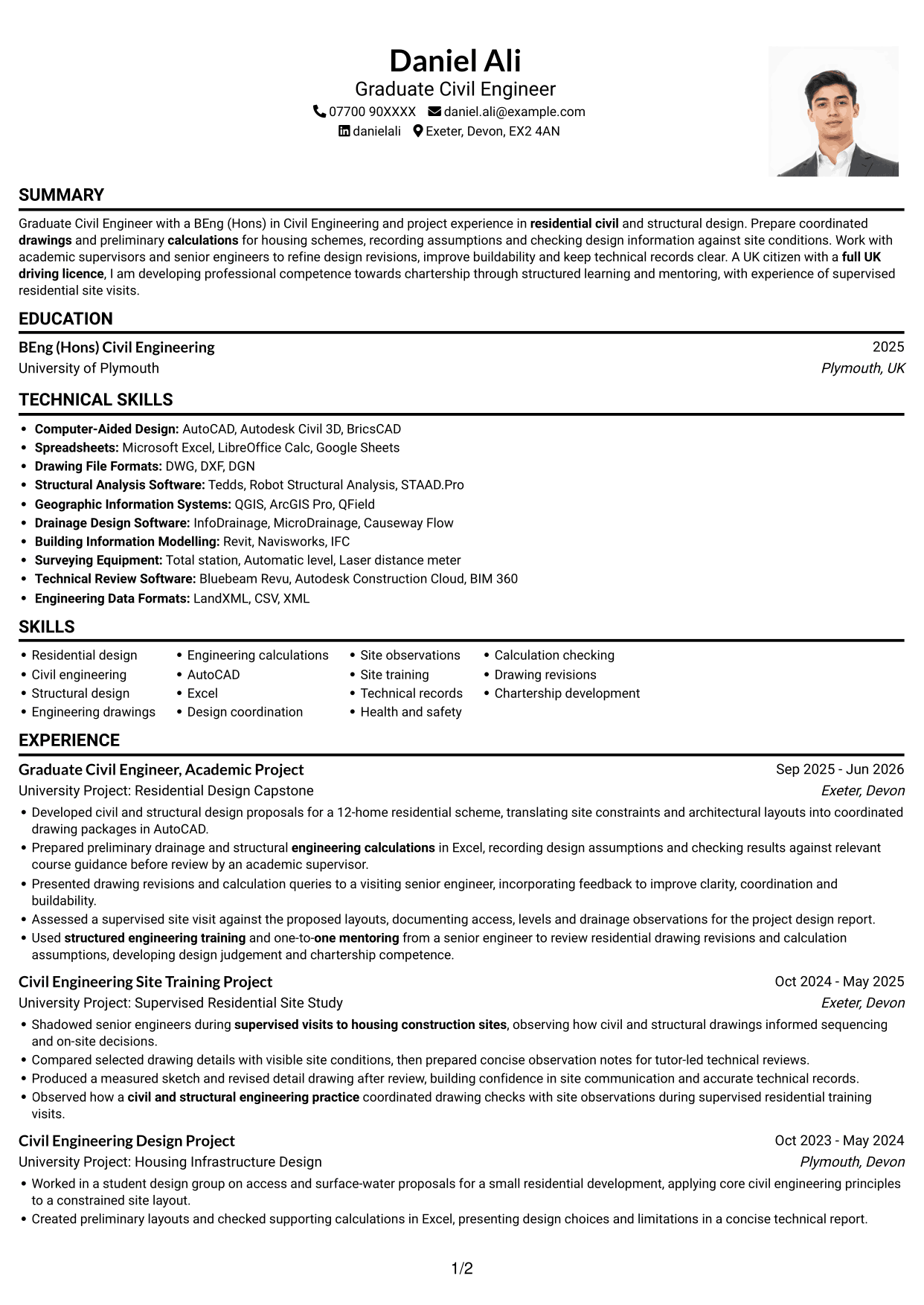 CV example — page 1