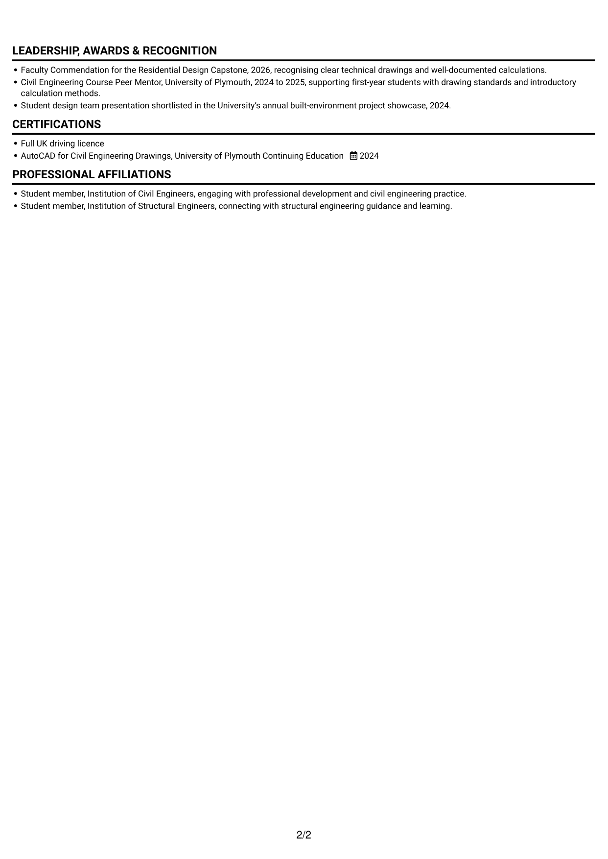 CV example — page 2