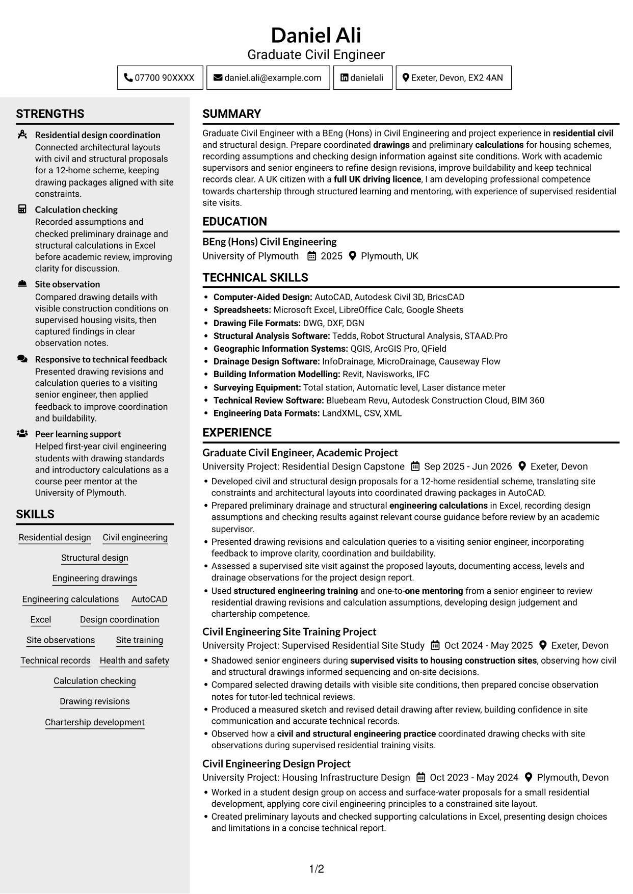 CV example — page 1