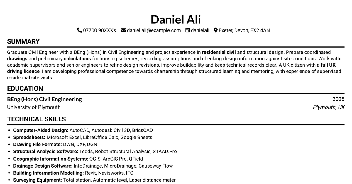 7 Graduate Civil Engineer - Residential Design CV Templates with Example