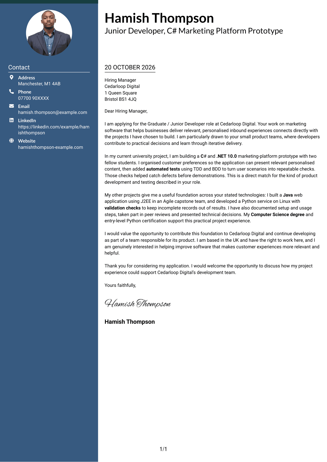 Cover letter example — page 1