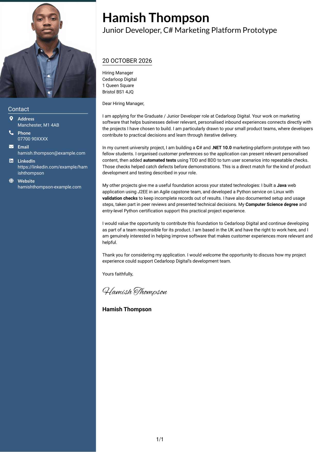 Cover letter example — page 1