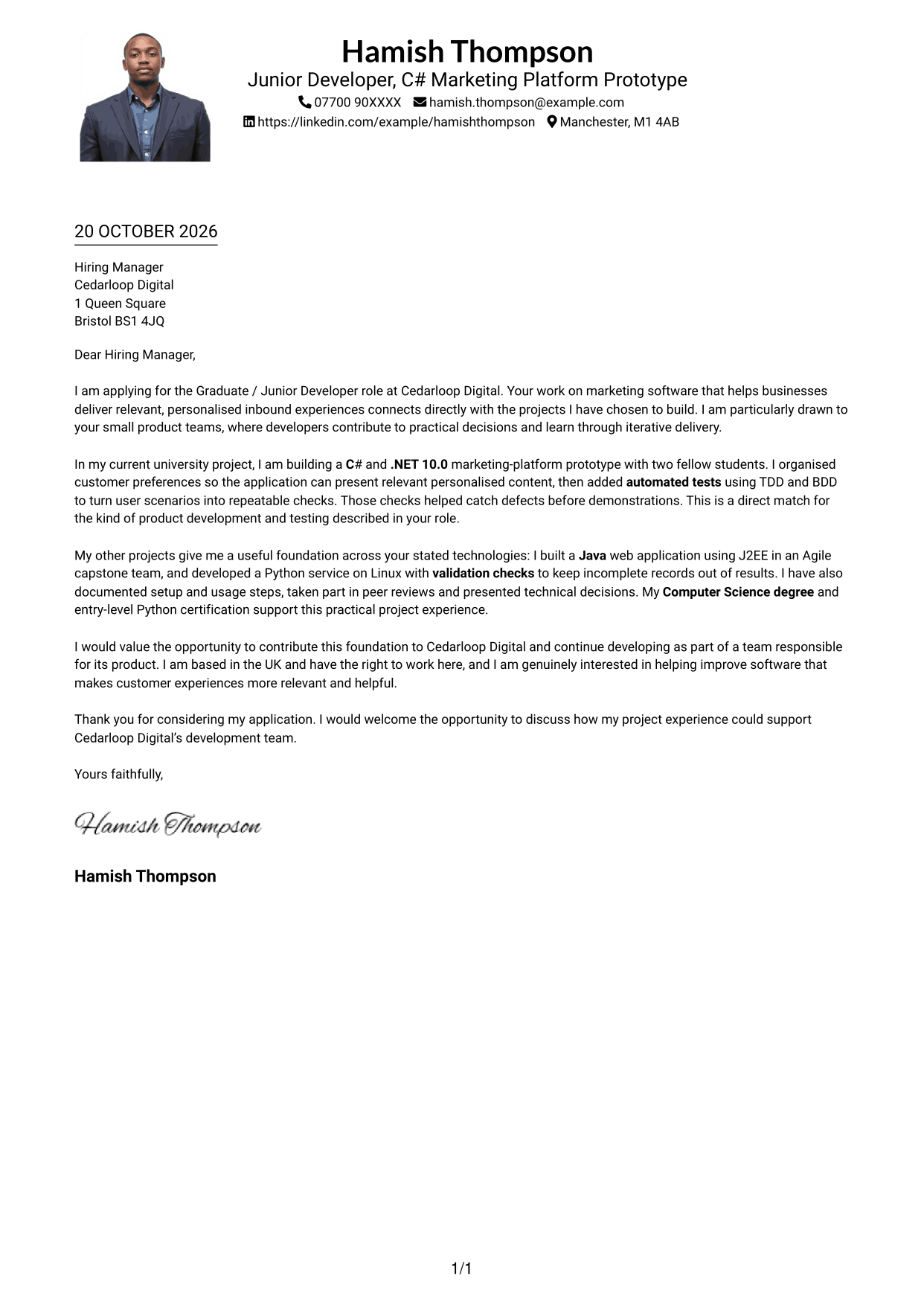 Cover letter example — page 1