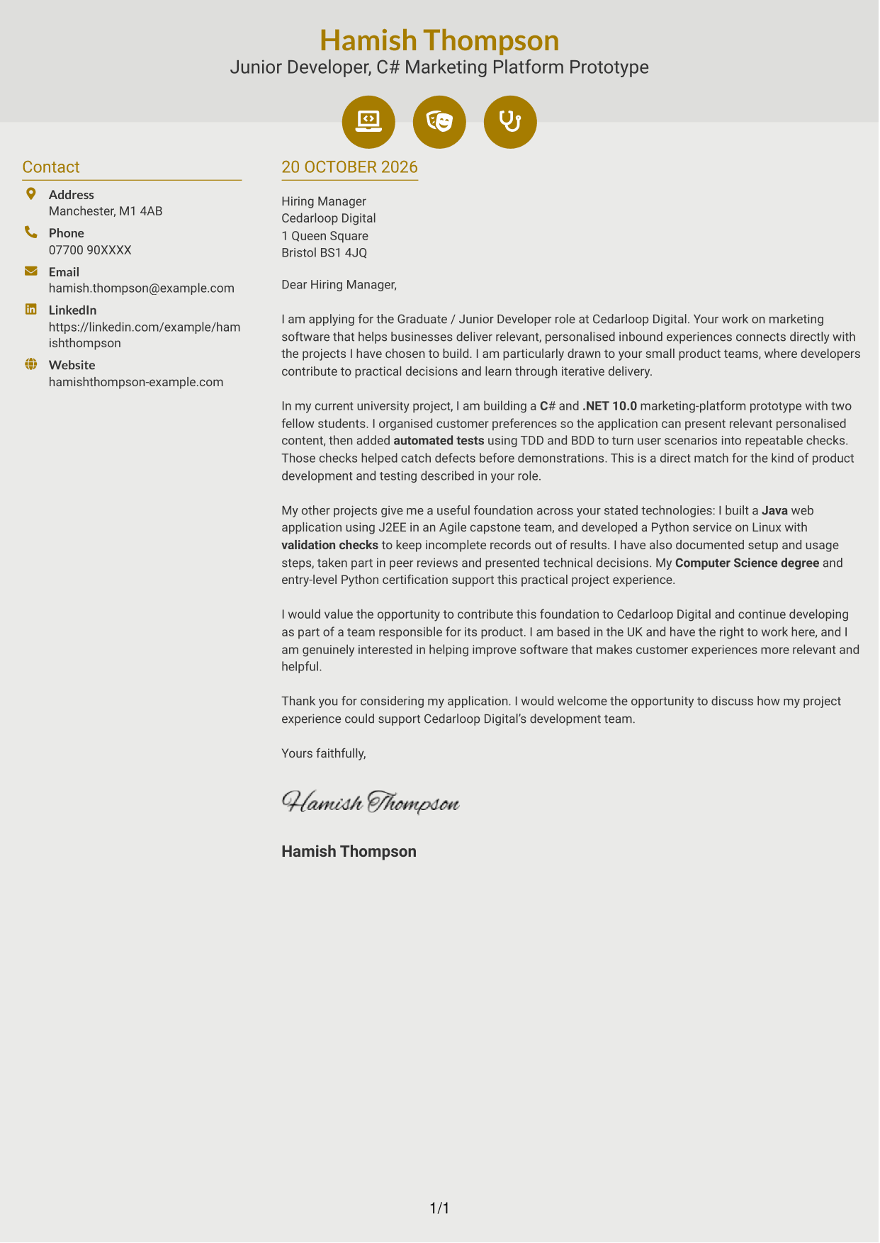Cover letter example — page 1
