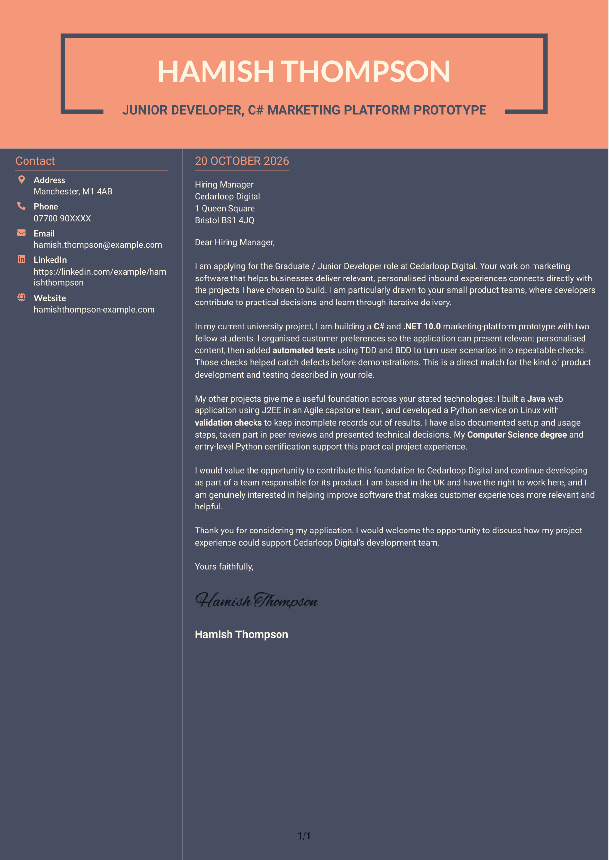 Cover letter example — page 1