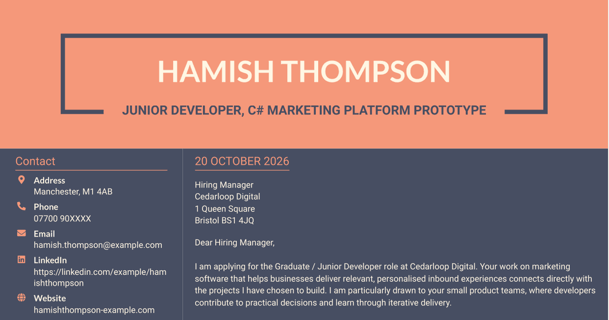 7 Graduate / Junior Developer - Python, Linux, C# and Java Cover Letter Templates with Example