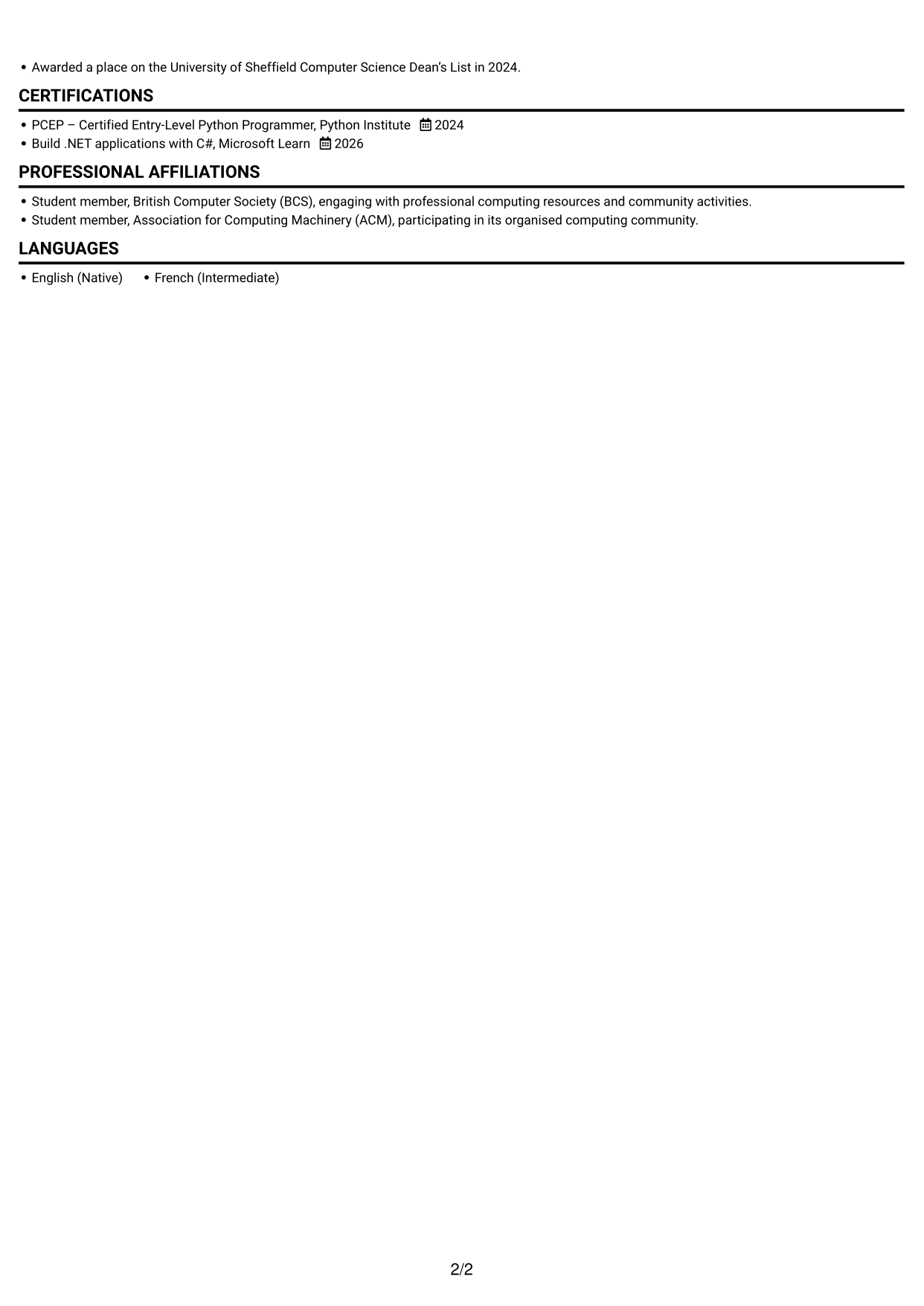 CV example — page 2