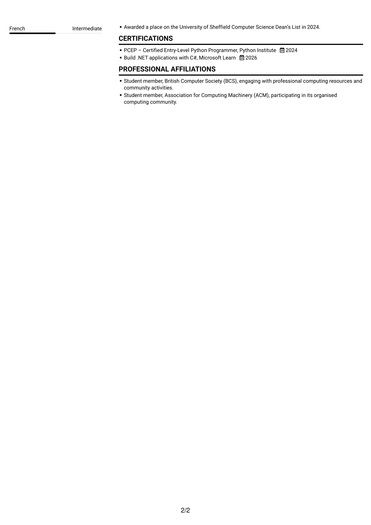 CV example — page 2