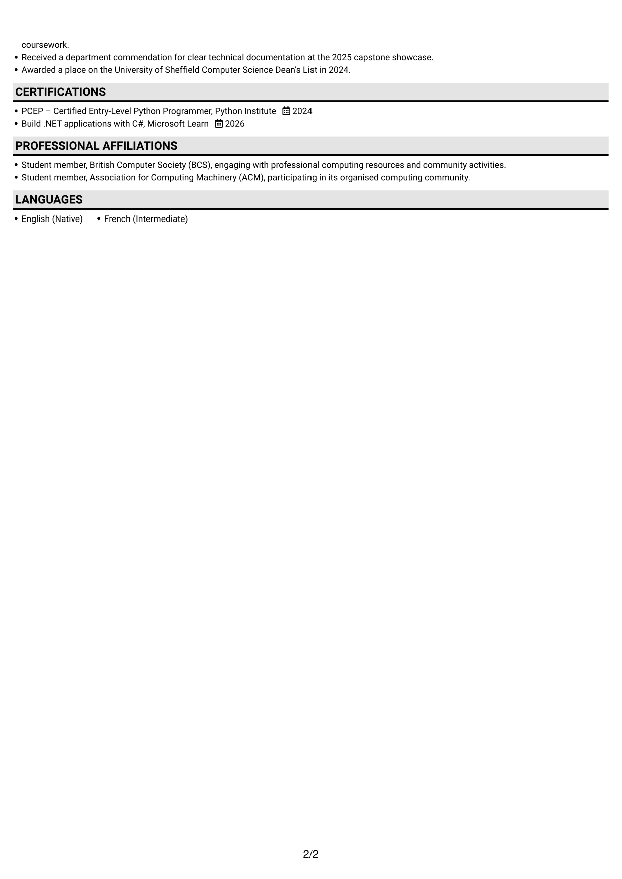 CV example — page 2
