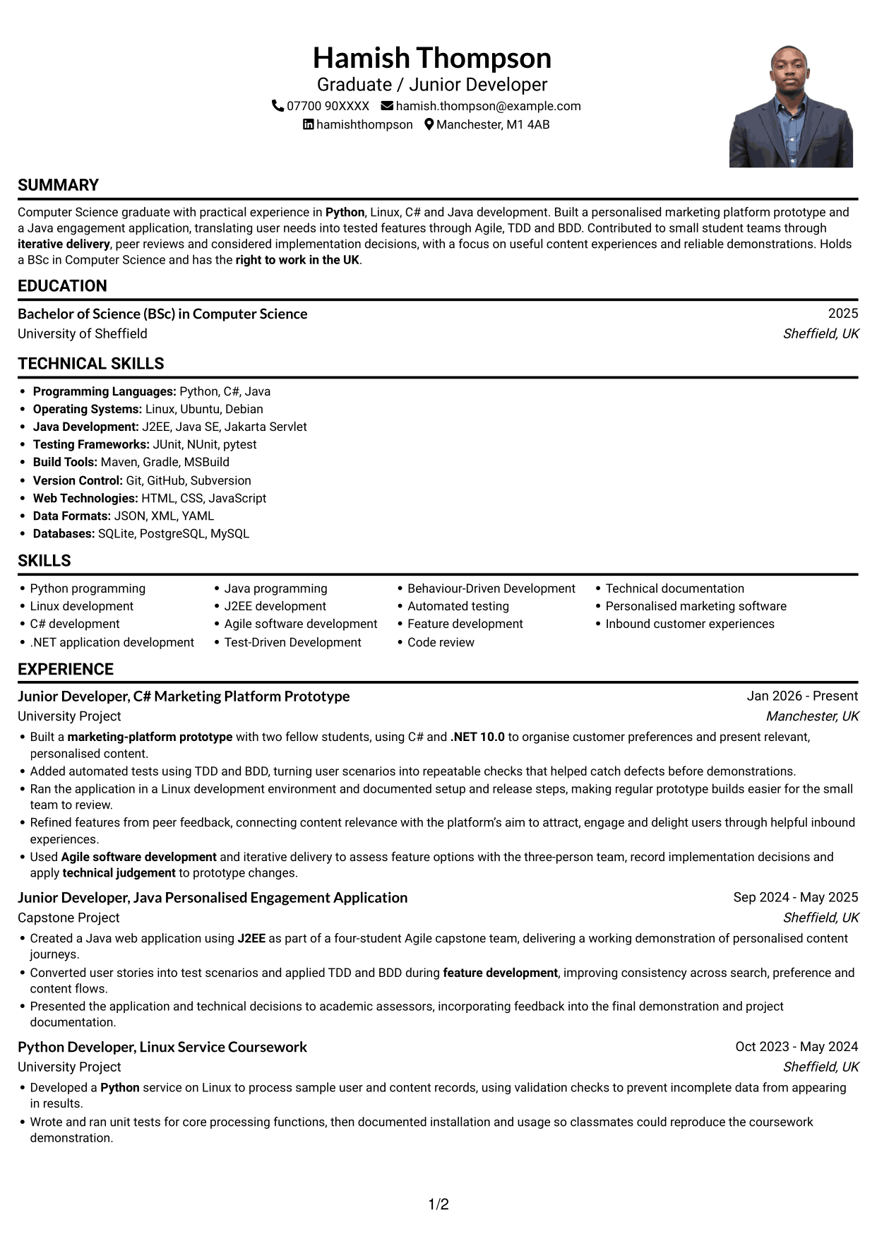 CV example — page 1