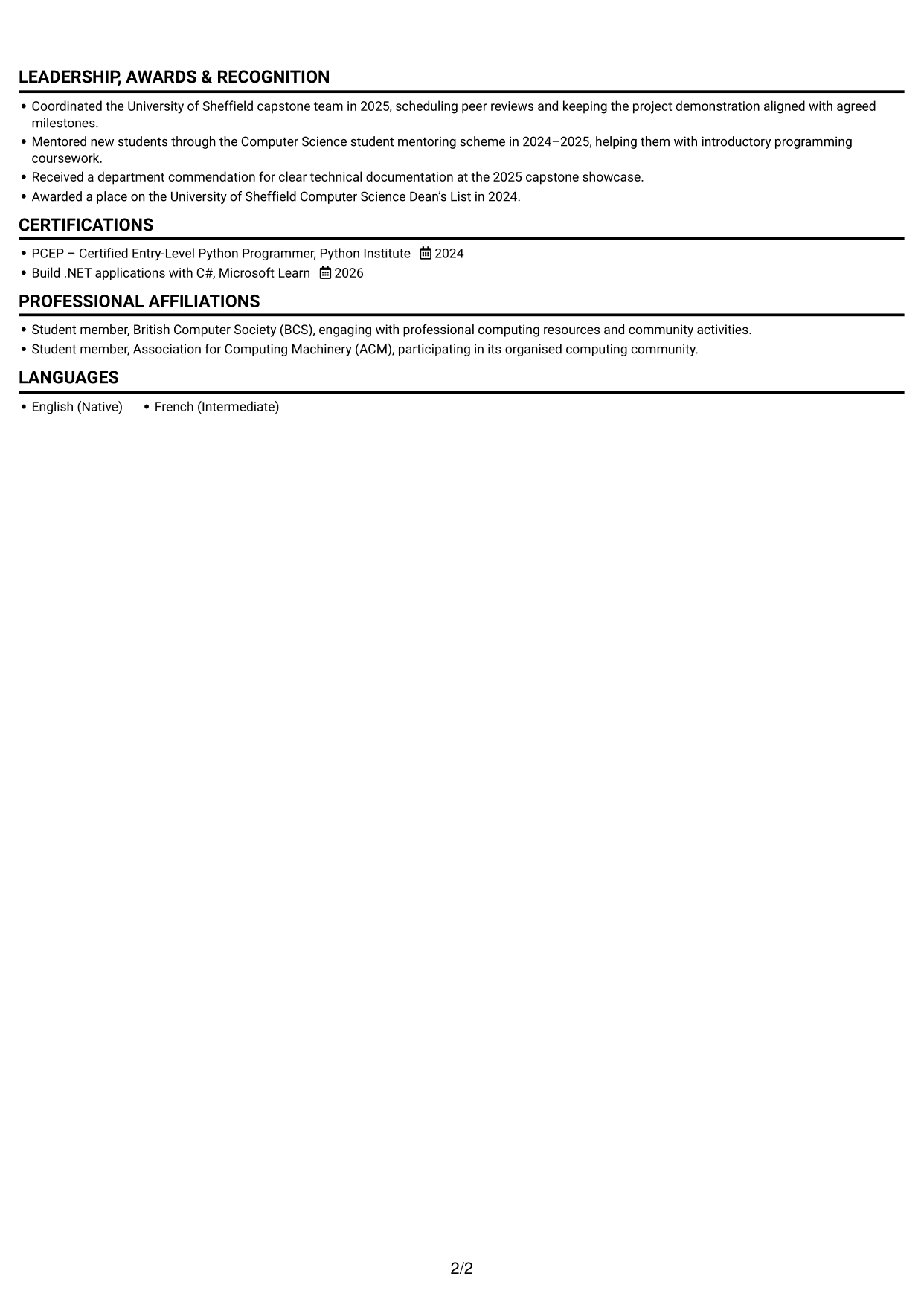 CV example — page 2