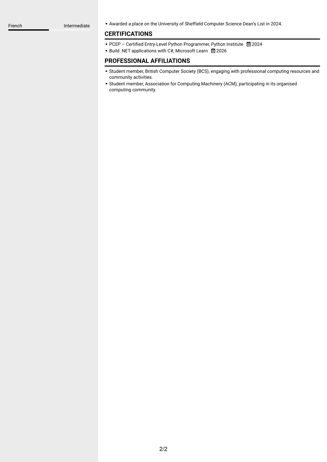 CV example — page 2